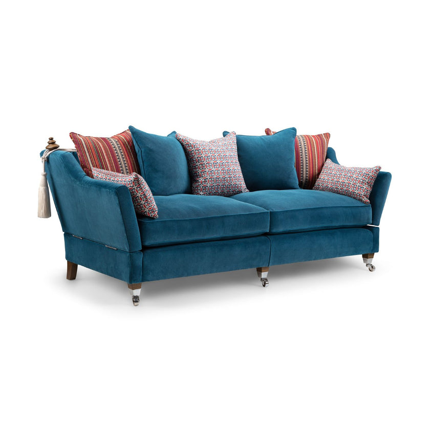 3 Seater Teal Blue Corduroy Scatter Back Knole Sofa