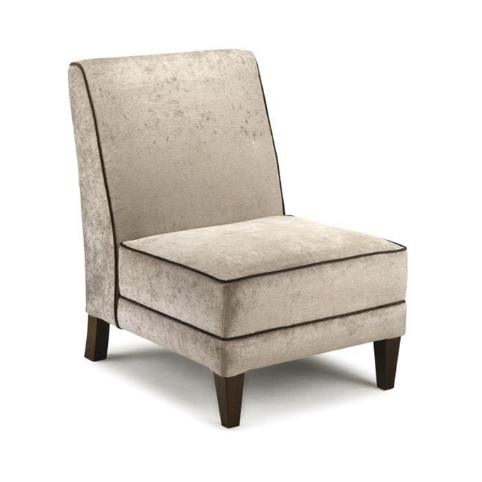 Contemporary Dante armless chair in beige with tapered wood legs.