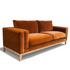 Fitzroy Sofa upholstered in burnt orange velvet with angular arms and a light wooden frame