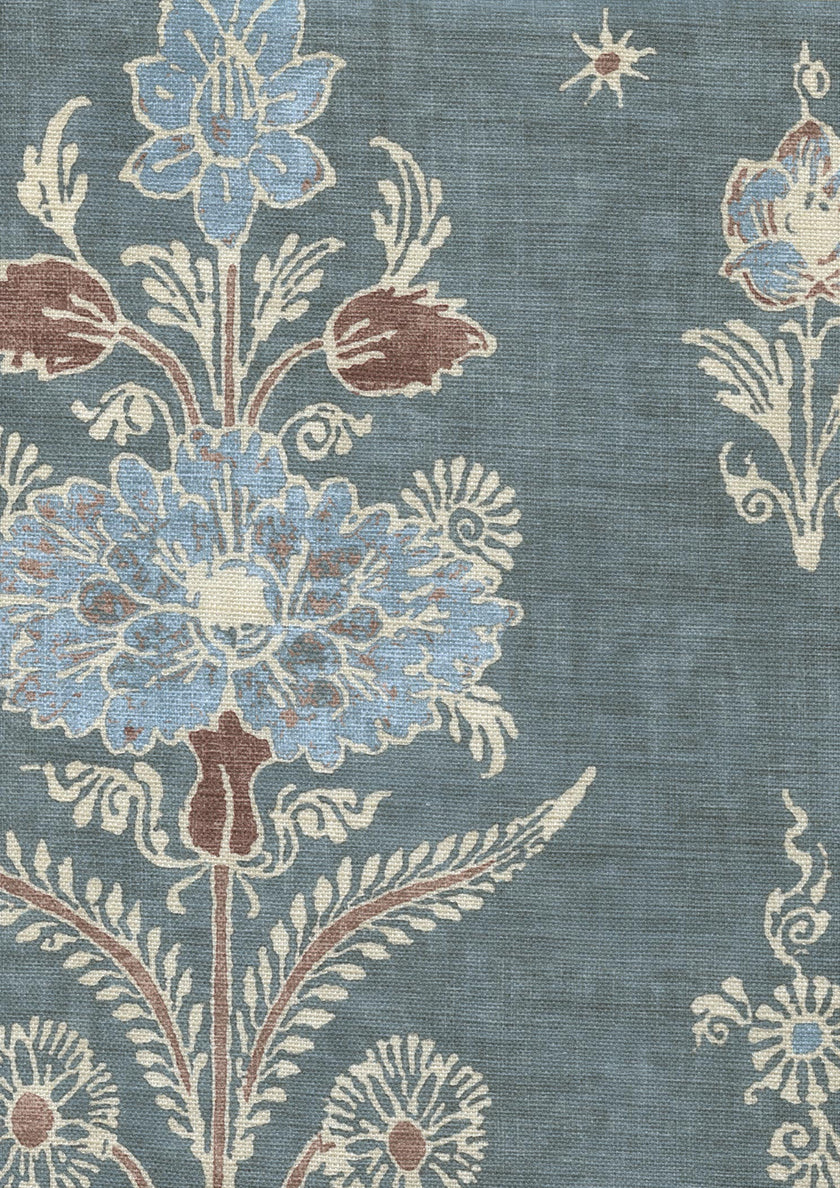 Framed Table Footstool in a Patterned Vintage Look Linen
