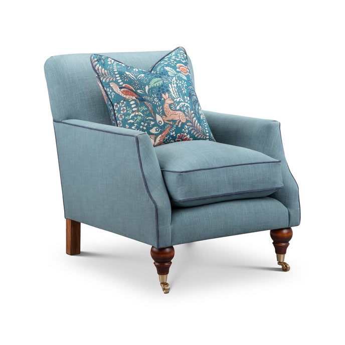 Custom-made upholstered Hartwell chair with wooden legs