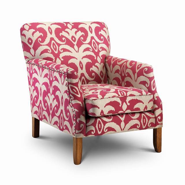 Hartwell chair with patterned fabric and metallic accents