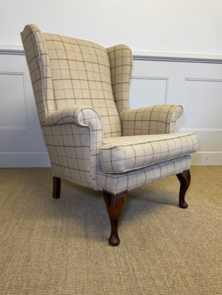 Oakham Wing Chair in Beige Wool Check
