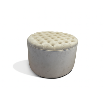 Round Deep Buttoned Ottoman in Cream Velvet
