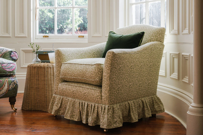Pretty Chair with Frill Skirt in Geometric Linen