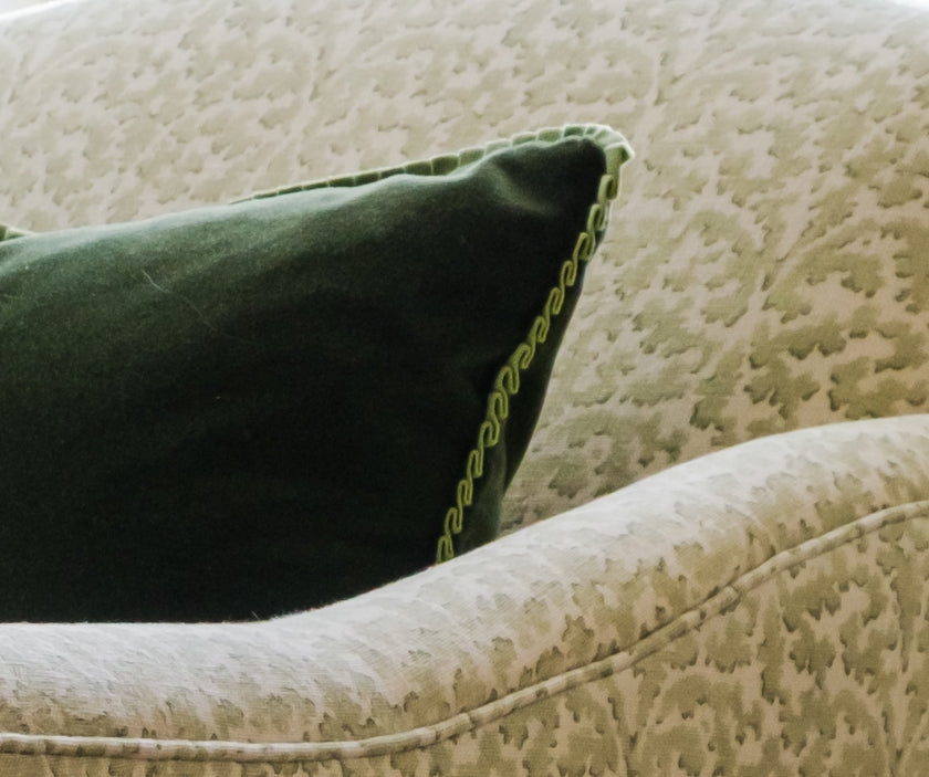 Scatter Cushion in Green Velvet with Trim