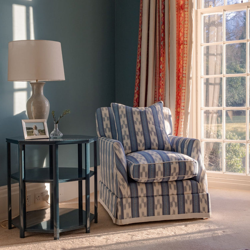 Stripe Armchair with Valance in Mulberry Stripe