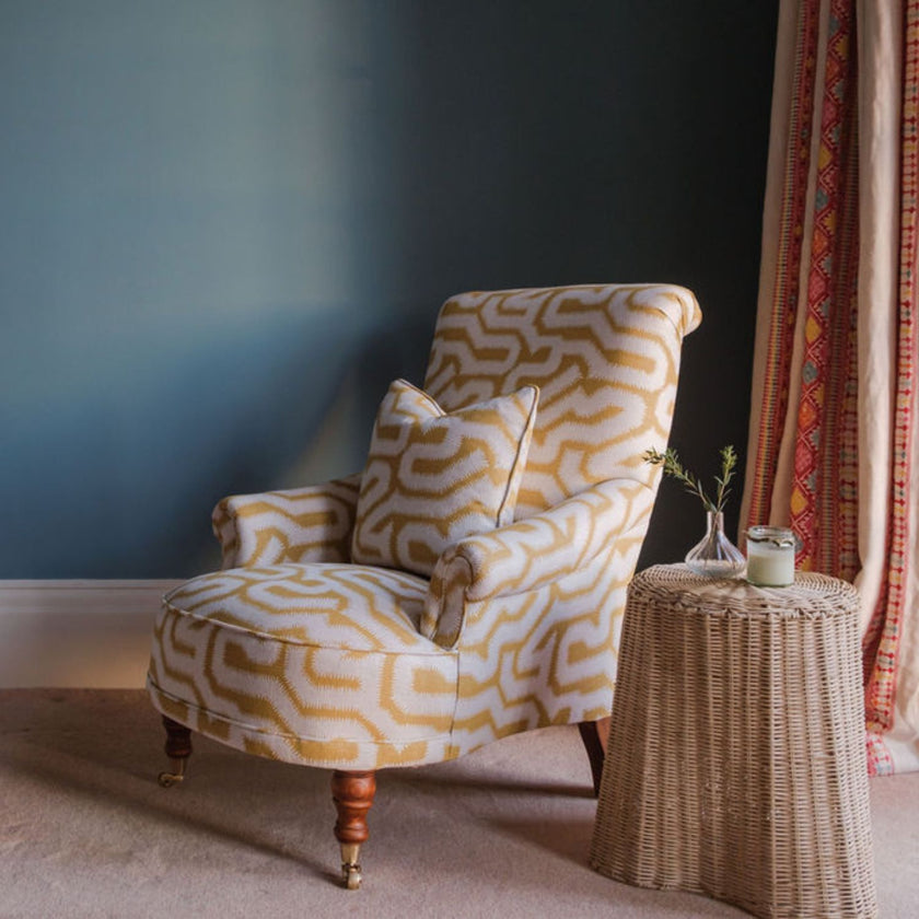 Fireside Armchair in Geometric Linen