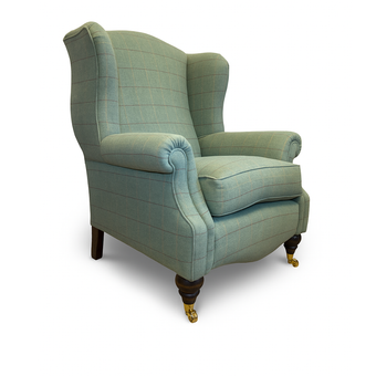 Traditional Wing Chair in Green Wool Check